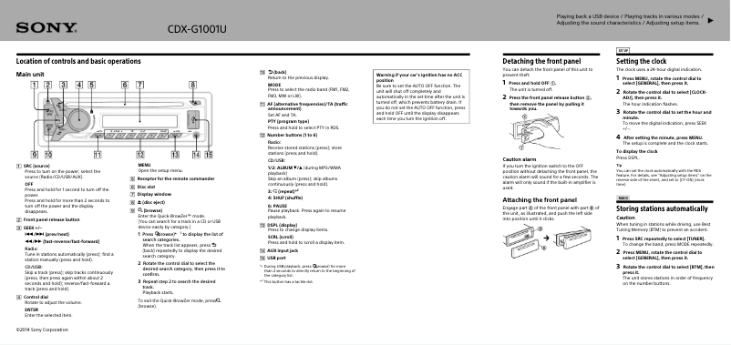 Page 1 de la notice Guide de démarrage rapide Sony CDX-G1001U