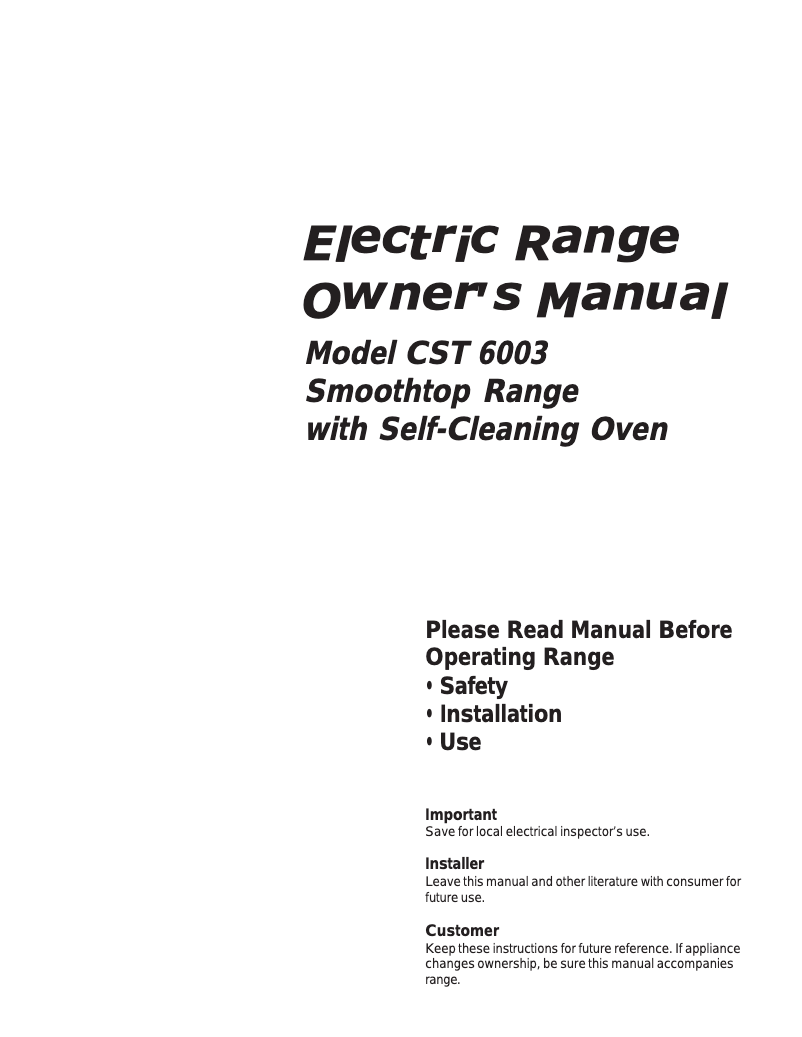 Page 1 of the manual User Manual Caloric CST6003W