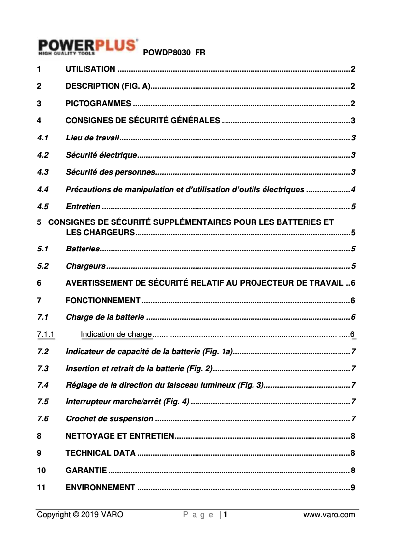 Page 1 of the manual User Manual PowerPlus POWDP8030