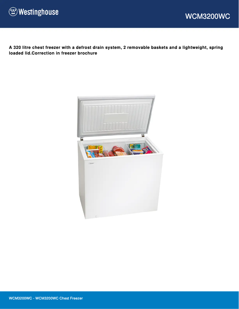 Page 1 de la notice Fiche technique Westinghouse WCM3200WC