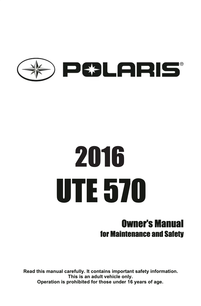Page 1 de la notice Manuel utilisateur Polaris UTE 570 (2016)