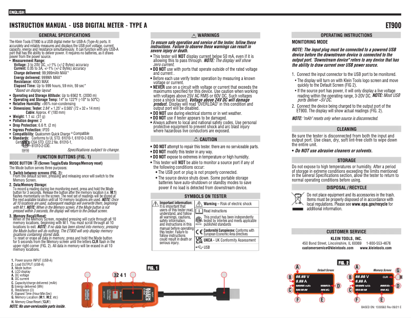 Page 1 de la notice Manuel utilisateur Klein Tools ET900
