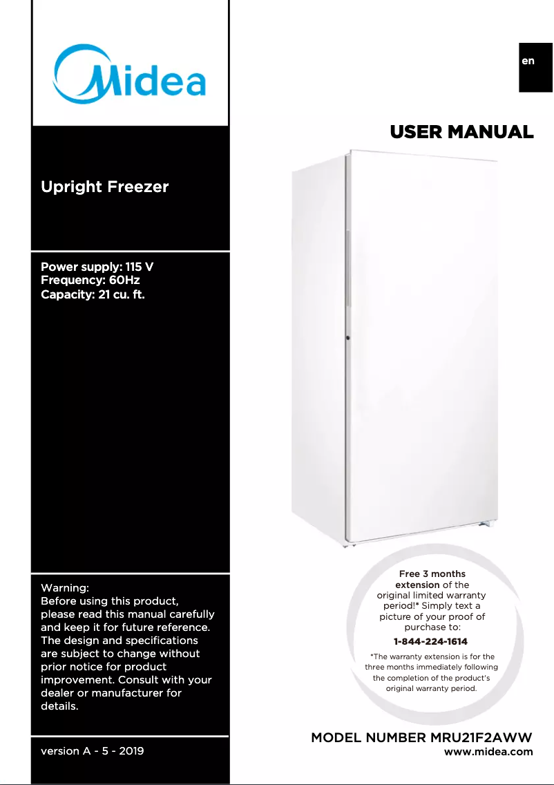 Page 1 de la notice Manuel utilisateur Midea MRU21F2AWW