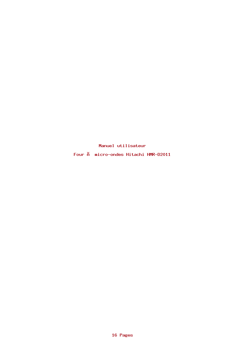 Page 1 de la notice Manuel utilisateur Hitachi HMR-D2011