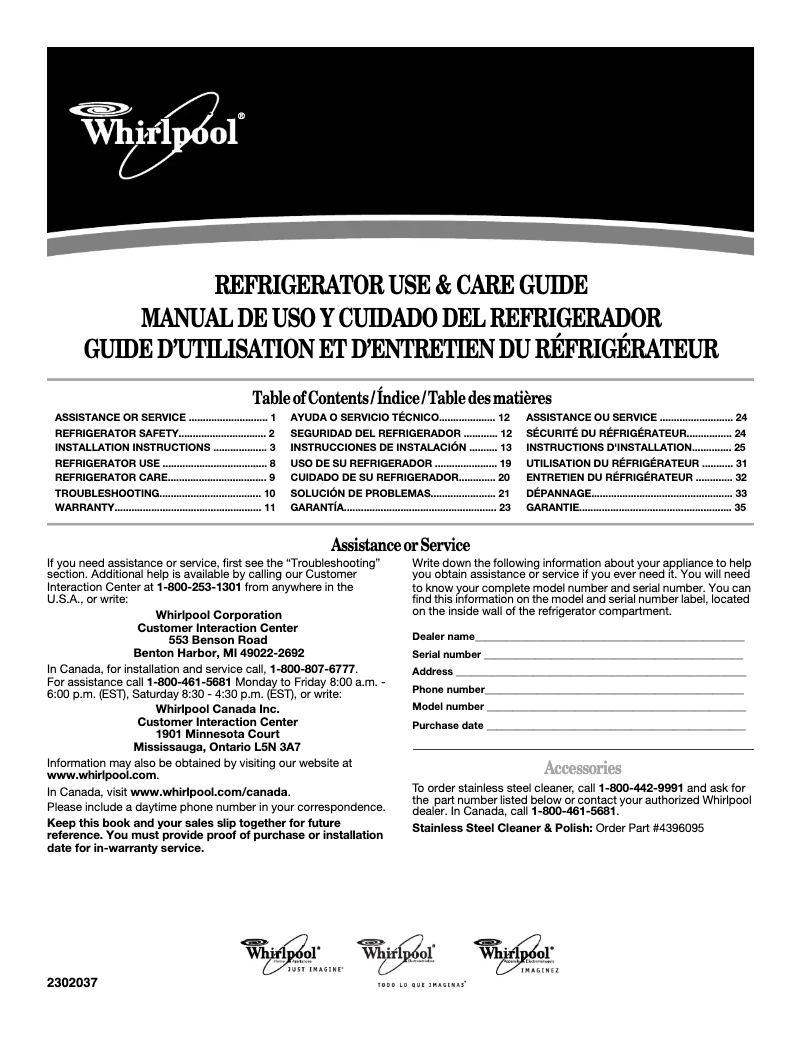Page 1 de la notice Manuel utilisateur Whirlpool ET1PHKXPQ