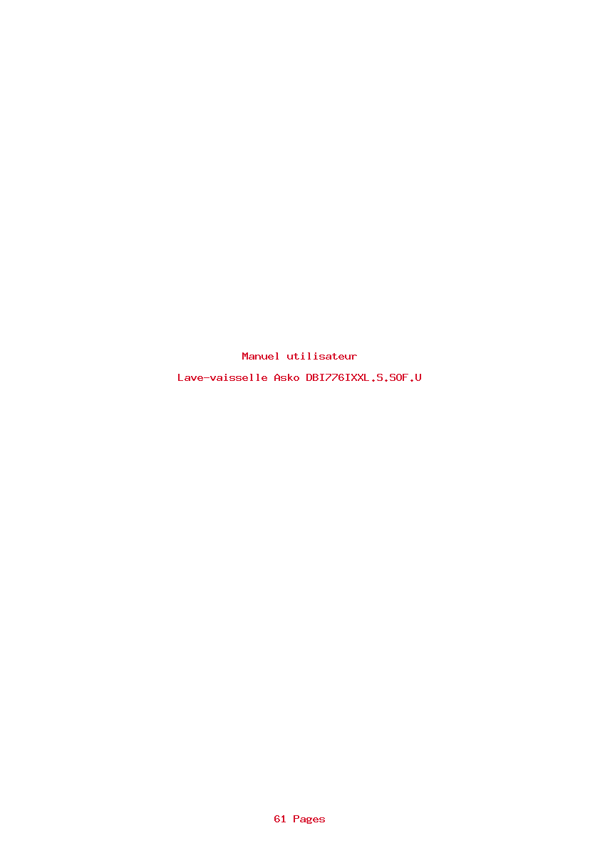 Page 1 de la notice Manuel utilisateur Asko DBI776IXXL.S.SOF.U