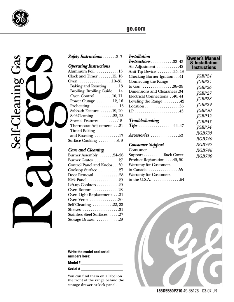 Page n°1 - Guide d'installation GE JGBP30SEKSS