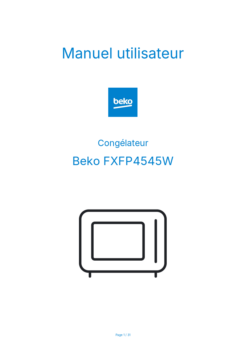 Page 1 de la notice Manuel utilisateur Beko FXFP4545W