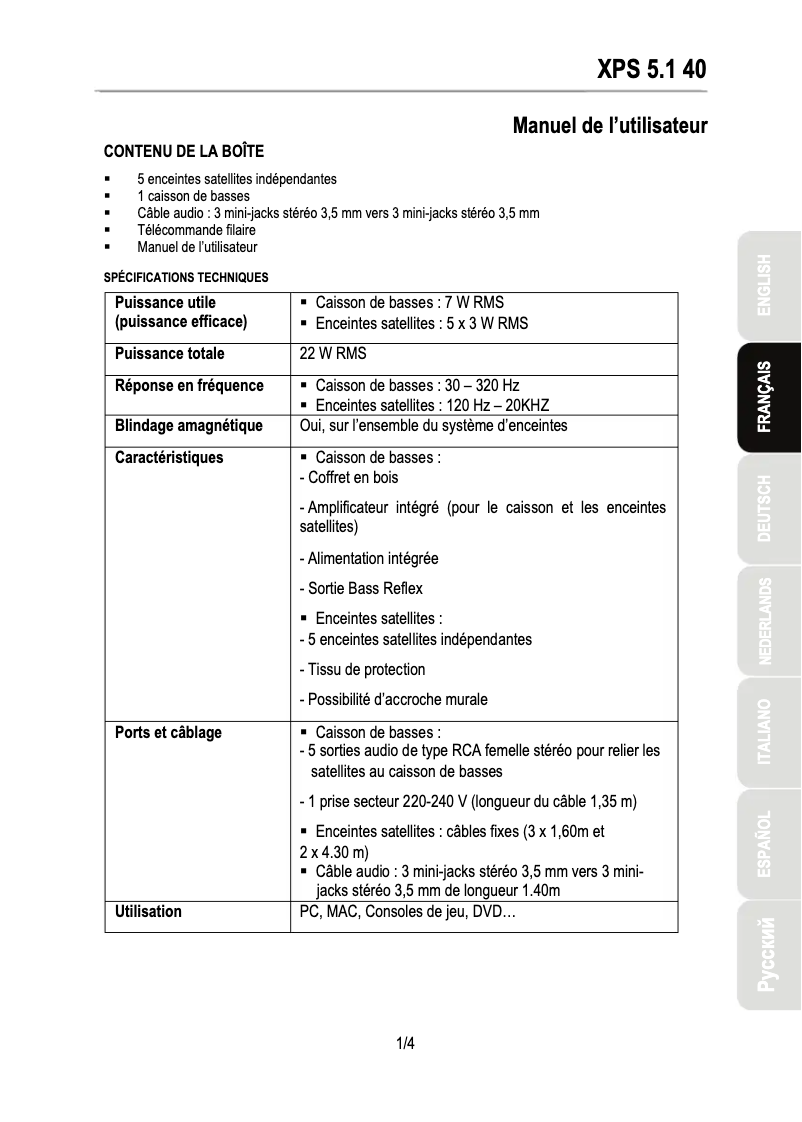 Page 1 de la notice Manuel utilisateur Hercules XPS 5.1 40