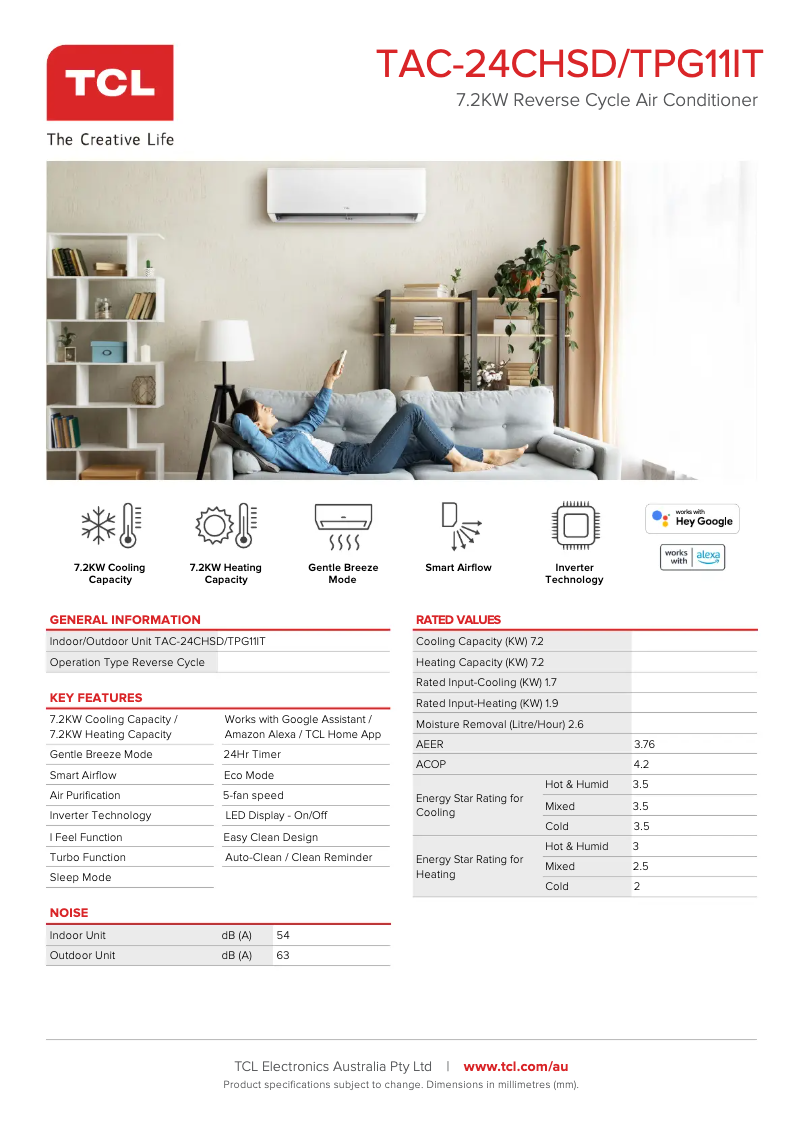 Page 1 of the manual Technical Sheet TCL TAC-24CHSD