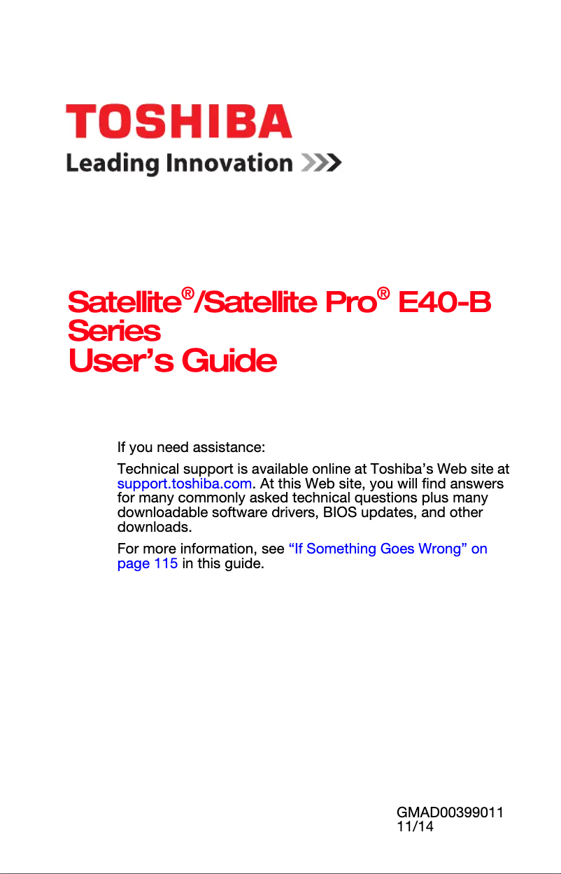 Page 1 de la notice Manuel utilisateur Toshiba Satellite E40