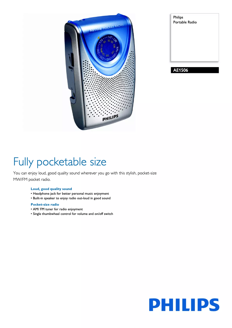 Page 1 of the manual Brochure Philips AE1506