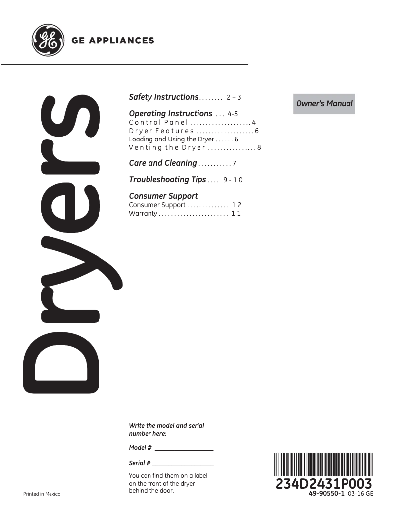 Page n°1 - Manuel utilisateur GE HTX24EASKWS