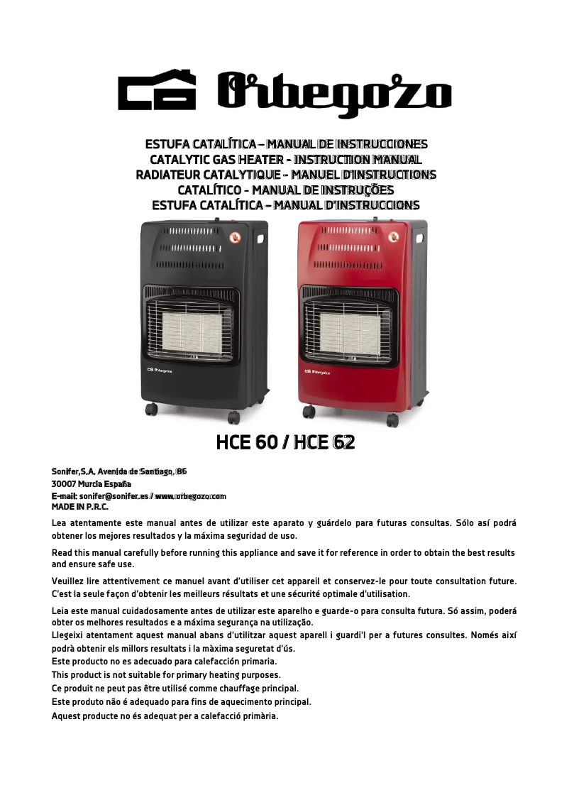 Page 1 de la notice Manuel utilisateur Orbegozo HCE 62