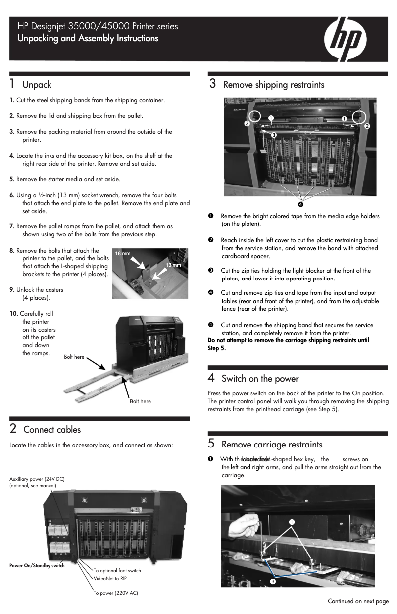Page n°1 - Instructions / montage HP DesignJet H45000