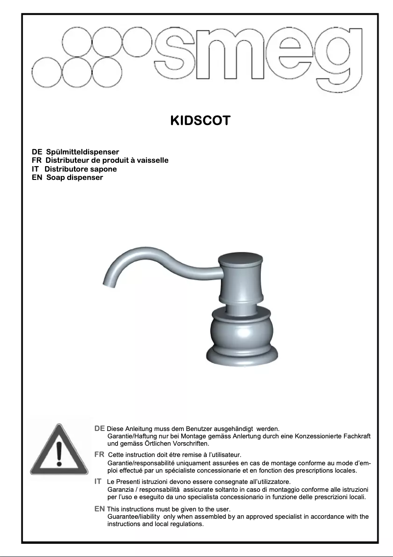 Page 1 de la notice Manuel utilisateur Smeg KITDSCOT