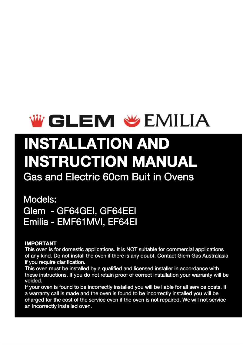 Page 1 de la notice Manuel utilisateur Glem Gas GF64EEI