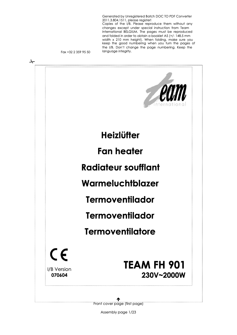 Page 1 de la notice Manuel utilisateur Team FH 901