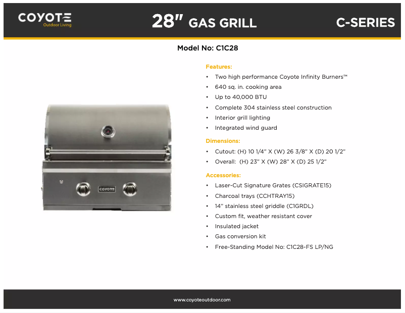 Page 1 de la notice Fiche technique Coyote C1C28LP-FS