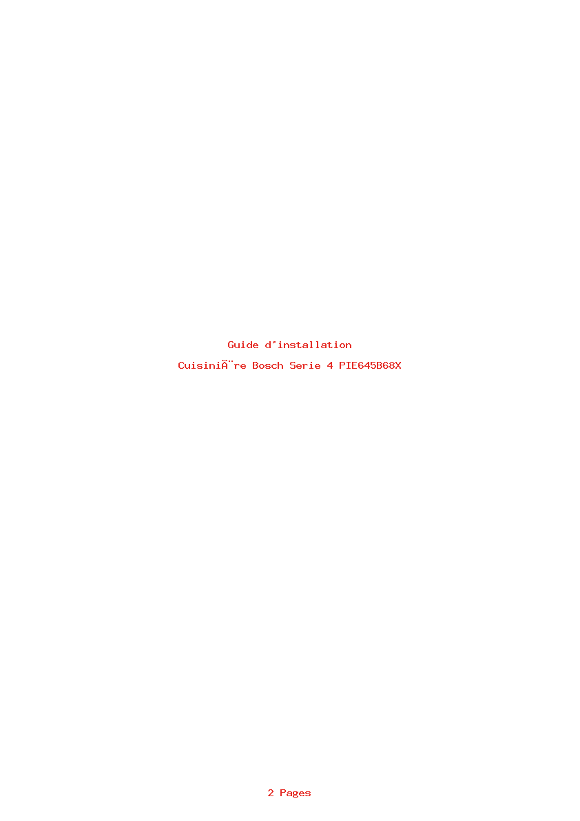 Page 1 de la notice Guide d'installation Bosch Serie 4 PIE645B68X