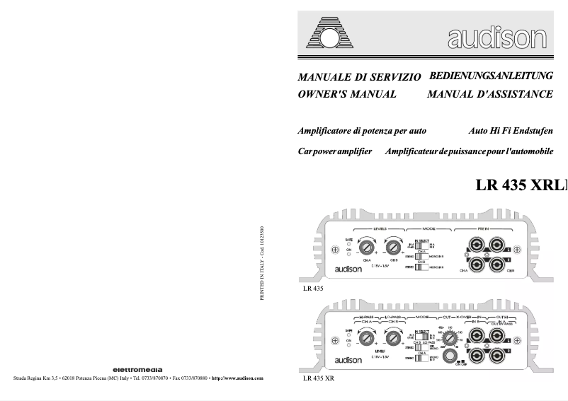 Page 1 de la notice Manuel utilisateur Audison LR 435