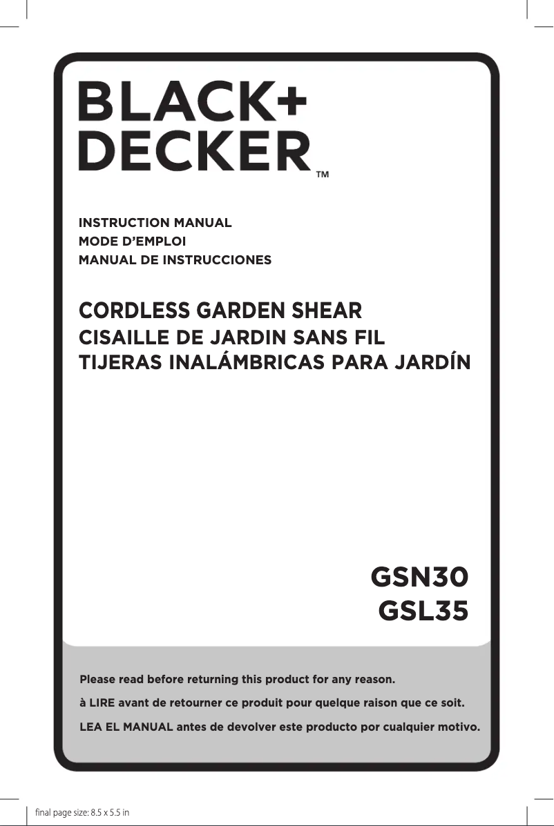 Page 1 de la notice Manuel utilisateur Black & Decker GSL35