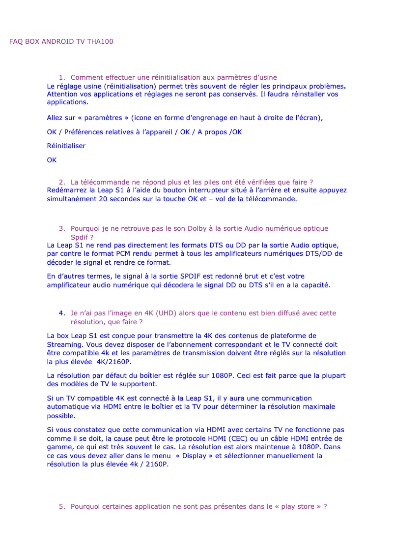 Page 1 de la notice FAQ Thomson THA100