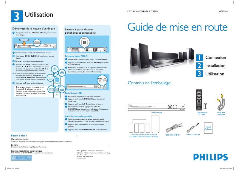 Page n°1 - Guide de démarrage rapide Philips HTS3555