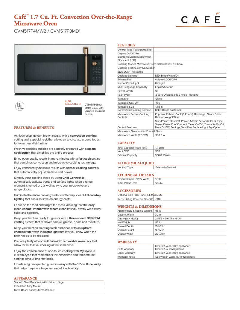 Page n°1 - Fiche technique GE CVM517P4MW2