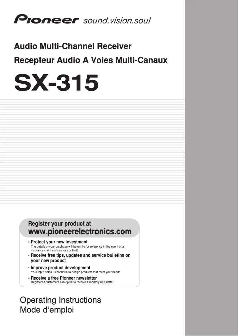 Página 1 del manual Manual de usuario Pioneer SX-315