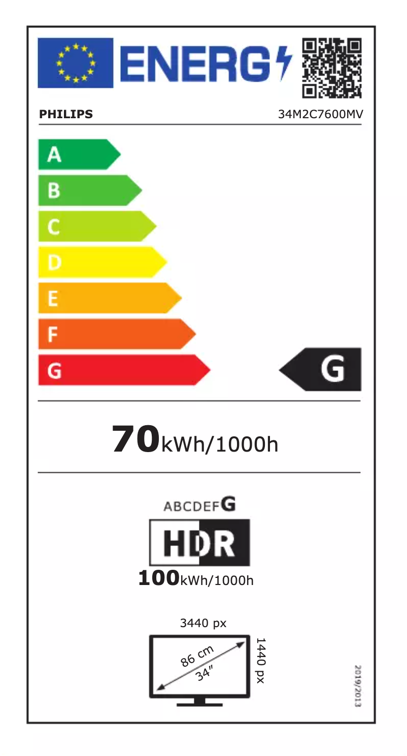 Page n°1 - Label énergétique Philips Evnia 34M2C7600MV