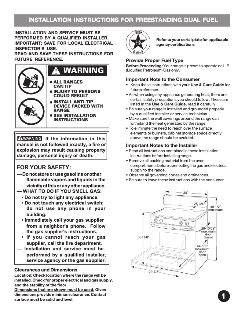 Page 1 de la notice Guide d'installation Electrolux EW3LDF65GS
