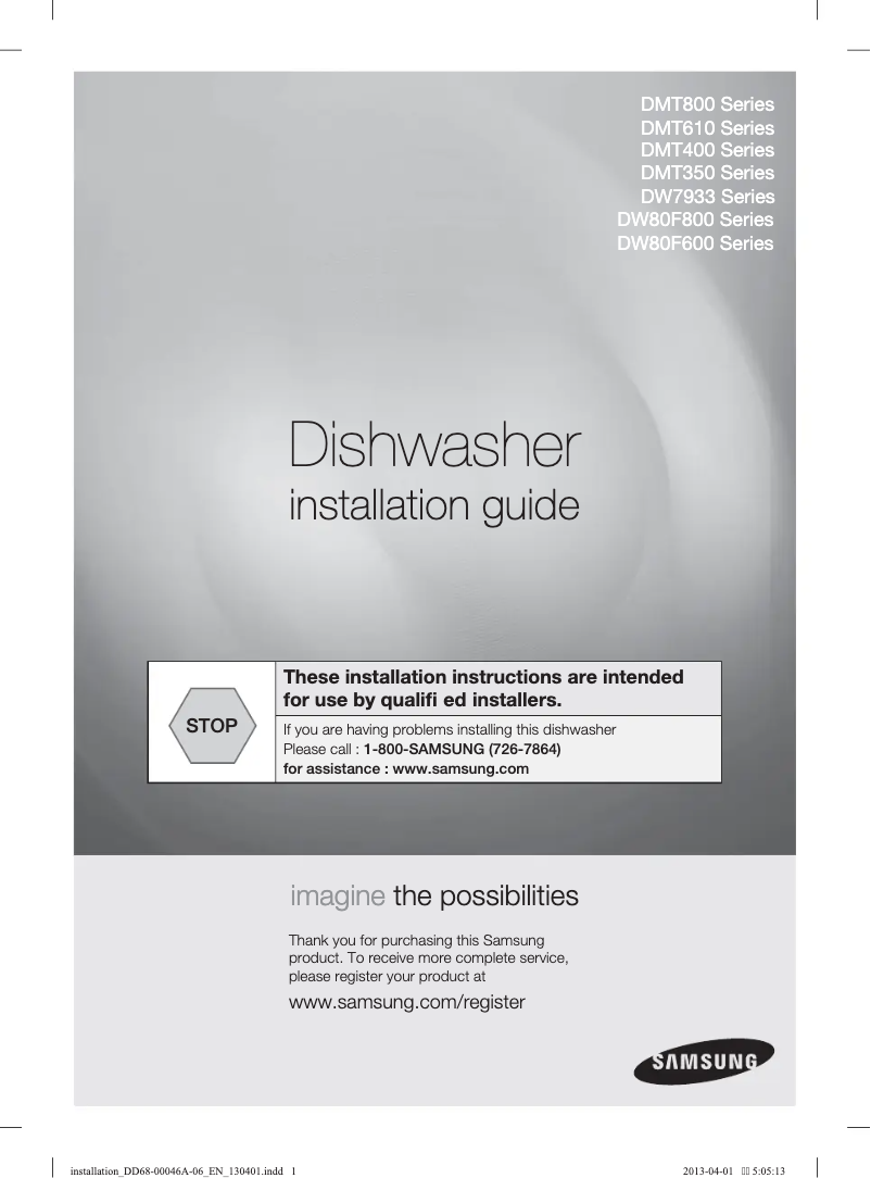 Página 1 del manual Guía de instalación Samsung DW80J3020UW