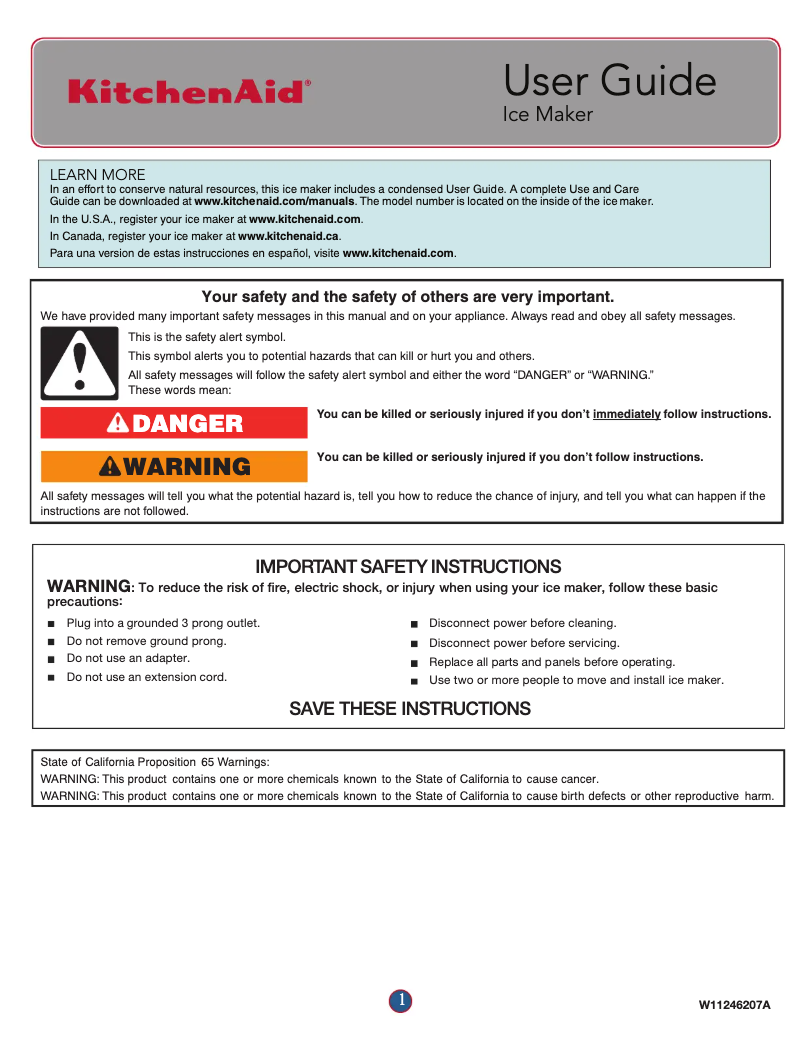 Página 1 del manual Manual de usuario KitchenAid KUID308HPS