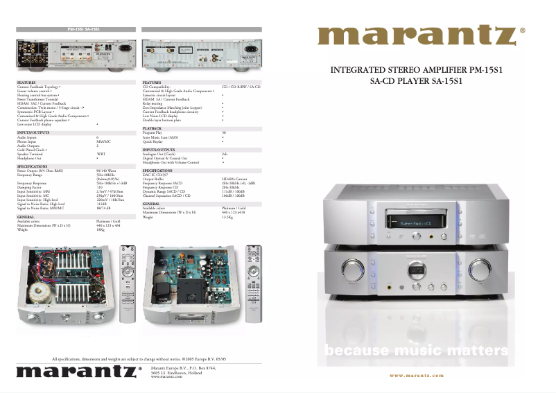 Page 1 de la notice Manuel utilisateur Marantz SA15S1