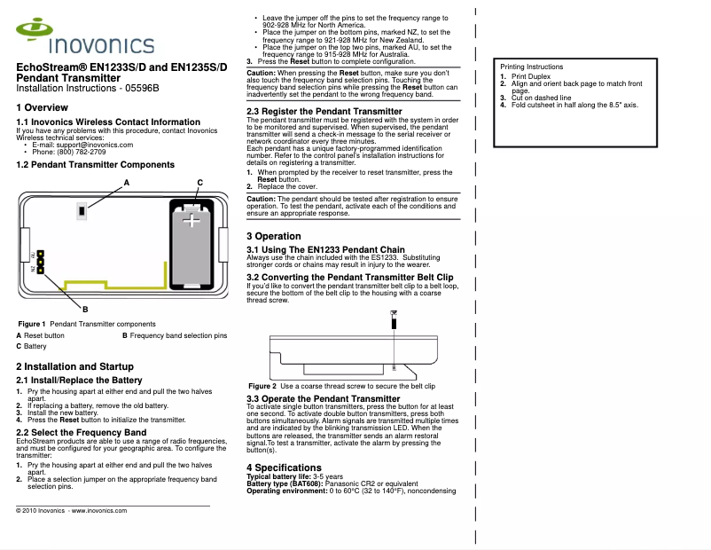 Page 1 de la notice Manuel utilisateur Inovonics EchoStream EN1233D