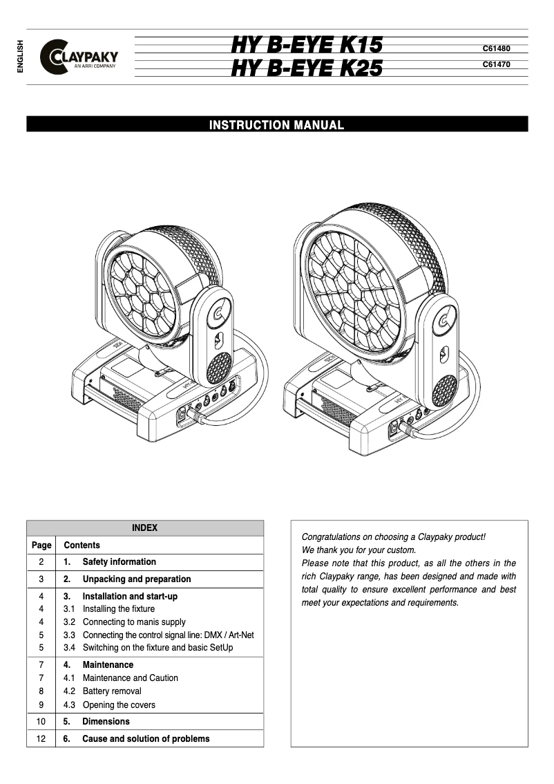 Page 1 de la notice Manuel utilisateur Claypaky HY B-Eye K15
