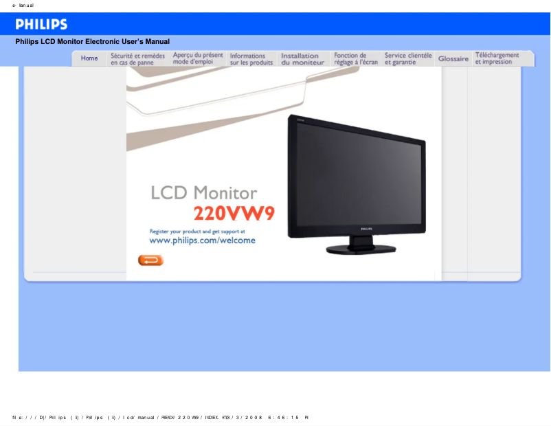 Page n°1 - Manuel utilisateur Philips 220VW9FB