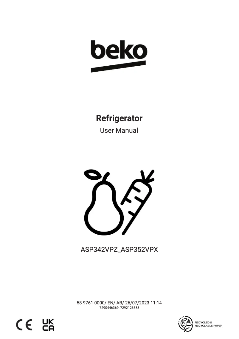 Page 1 de la notice Manuel utilisateur Beko ASP352V