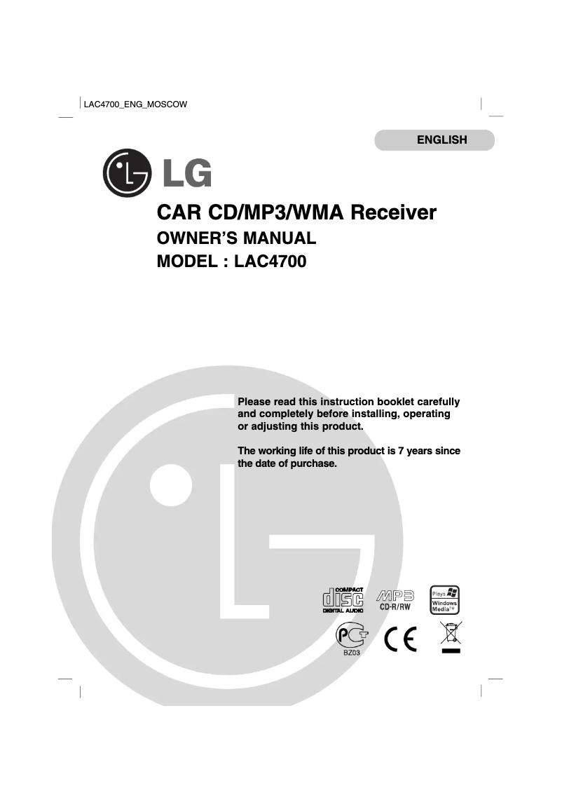 Page 1 de la notice Manuel utilisateur LG LAC4700