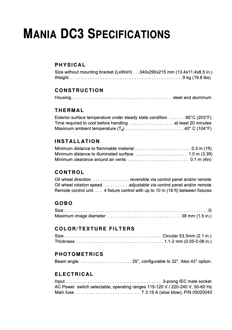 Page 1 de la notice Fiche technique Martin Mania DC3