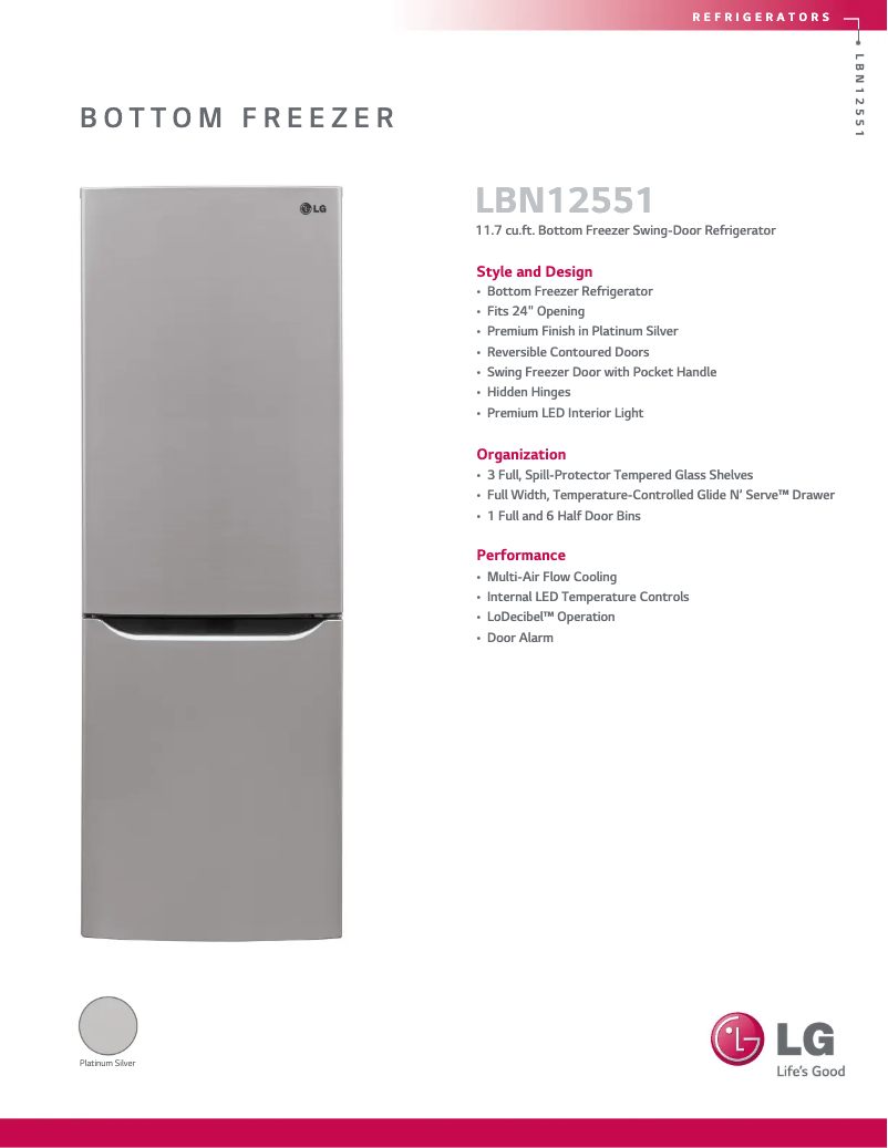 Page 1 de la notice Fiche technique LG LBN12551PV