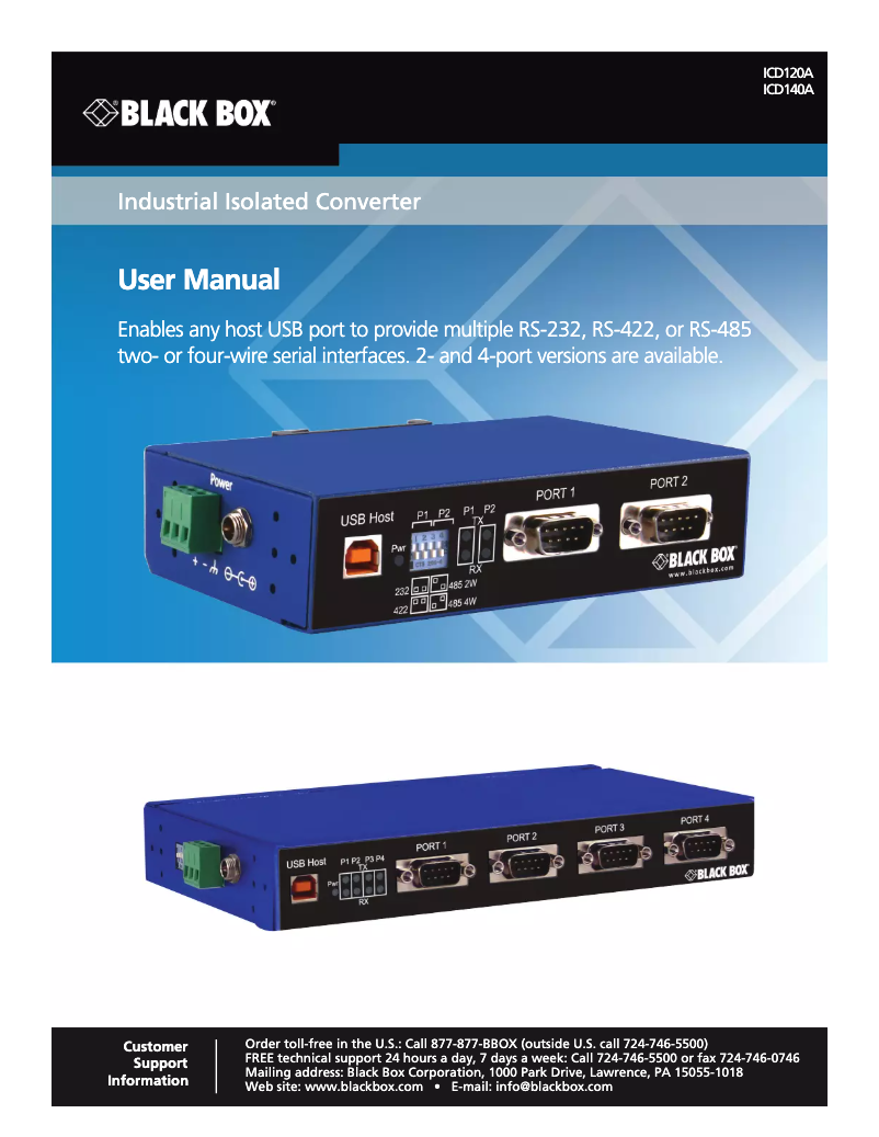 Page 1 de la notice Manuel utilisateur Black Box ICD140A