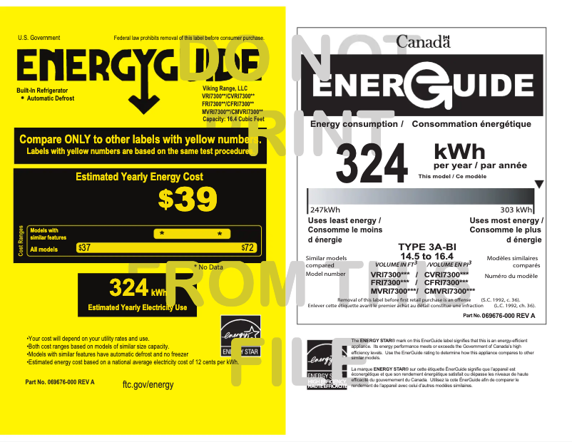 Page 1 of the manual Energy Label Viking VRI7300WRVC