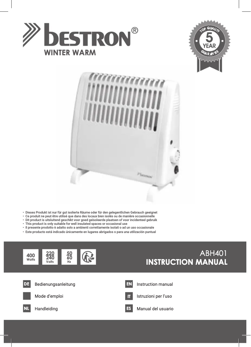 Page 1 de la notice Manuel utilisateur Bestron ABH401