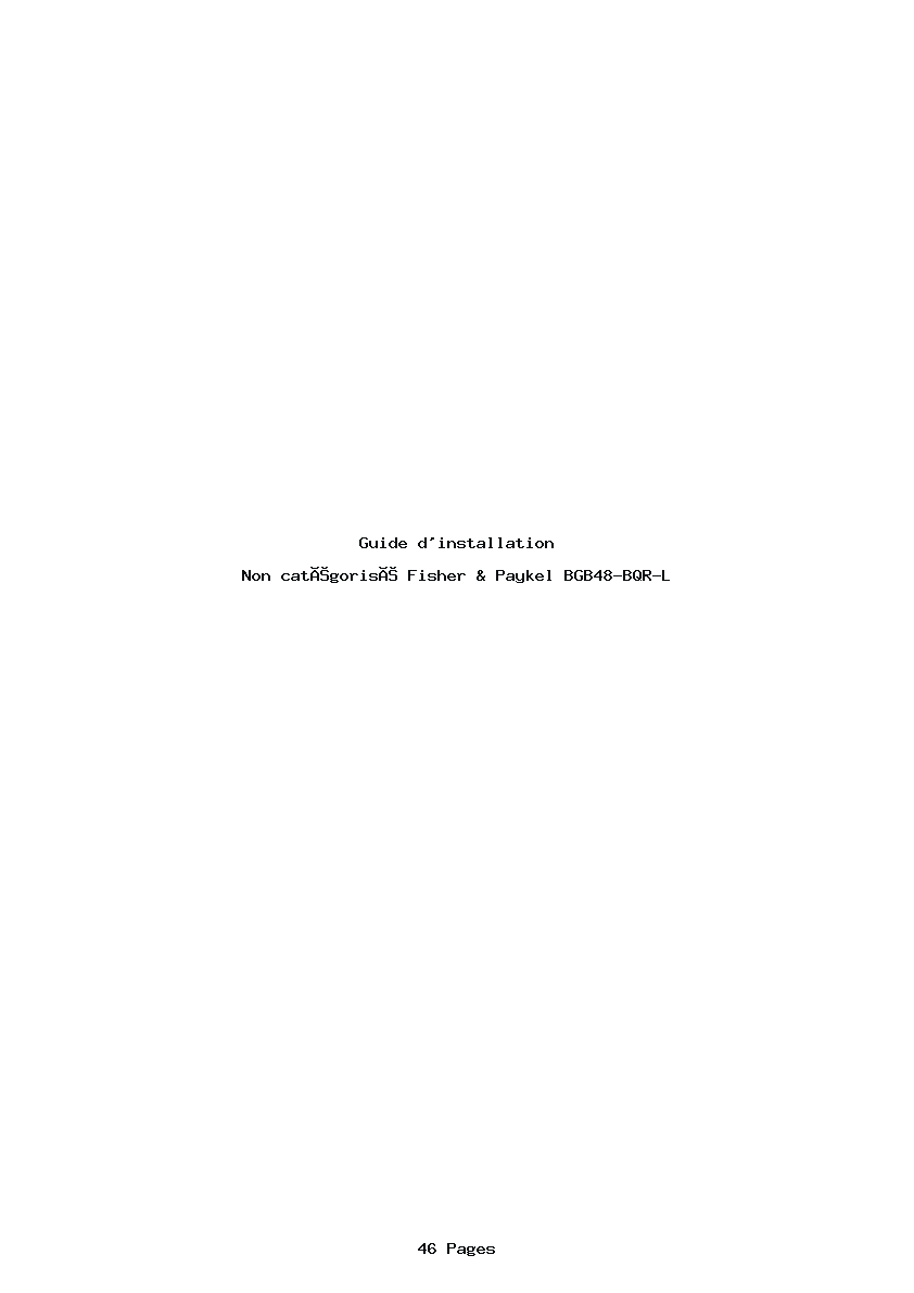Page 1 de la notice Guide d'installation Fisher & Paykel BGB48-BQR-L