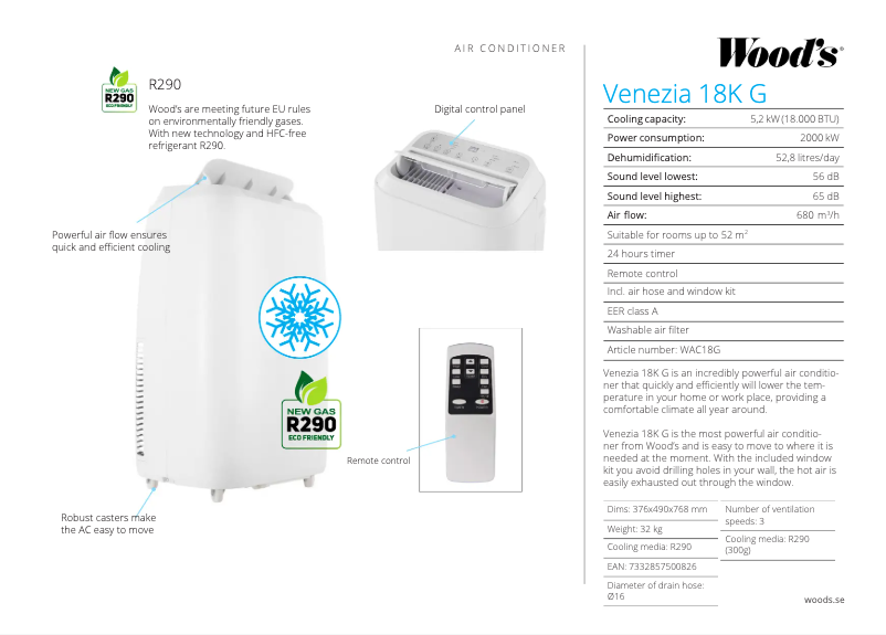 Página 1 del manual Ficha técnica Wood's WAC18G