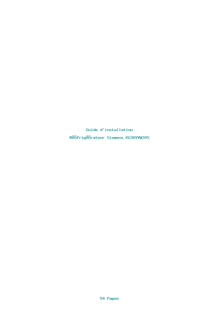 Page 1 de la notice Guide d'installation Siemens KG36VVW30S