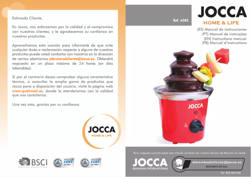 Page 1 de la notice Manuel utilisateur Jocca 4382