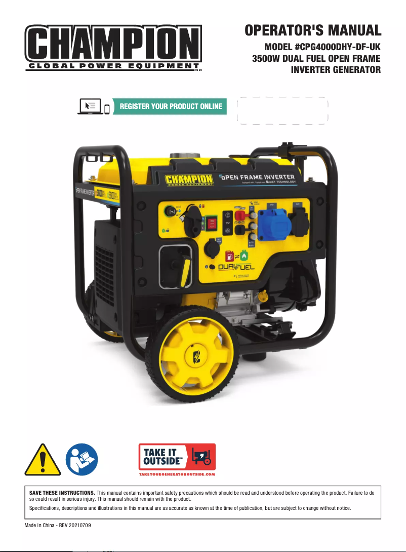 Page 1 de la notice Manuel utilisateur Champion CPG4000DHY-DF